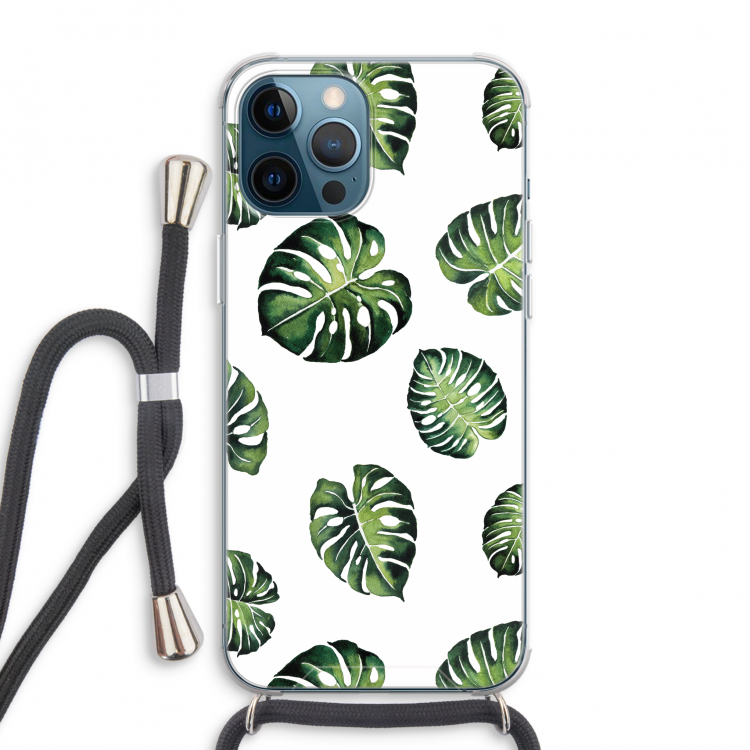 Tropische bladeren: iPhone 12 Pro Max Transparant Hoesje met koord