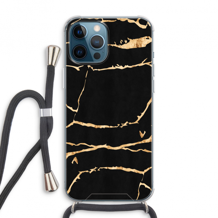 Gouden marmer: iPhone 12 Pro Max Transparant Hoesje met koord