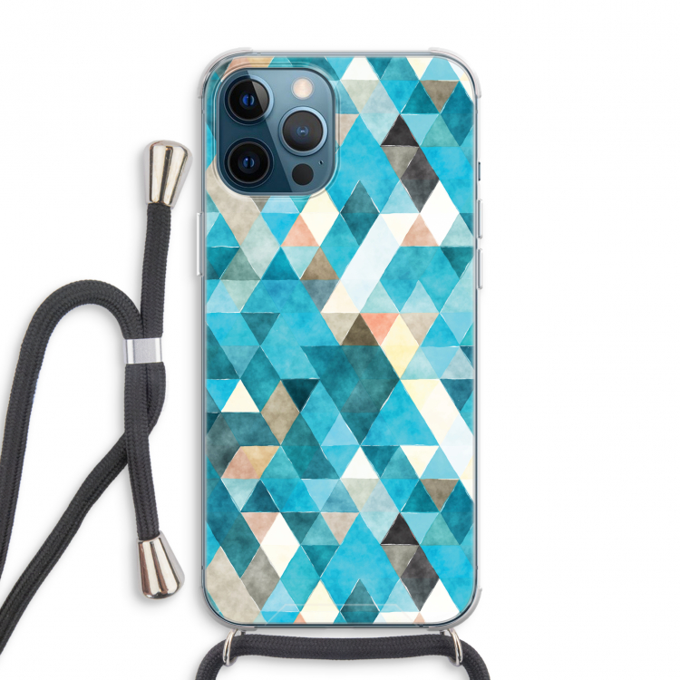 Gekleurde driehoekjes blauw: iPhone 12 Pro Max Transparant Hoesje met koord