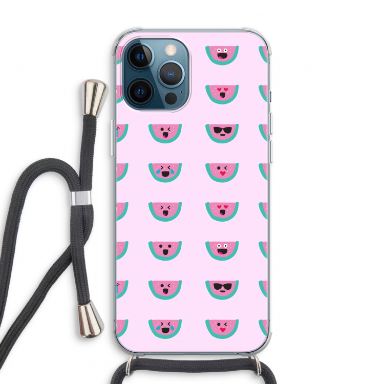 Smiley watermeloenprint: iPhone 12 Pro Max Transparant Hoesje met koord