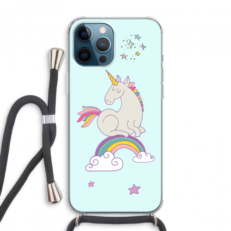 Regenboog eenhoorn: iPhone 12 Pro Max Transparant Hoesje met koord