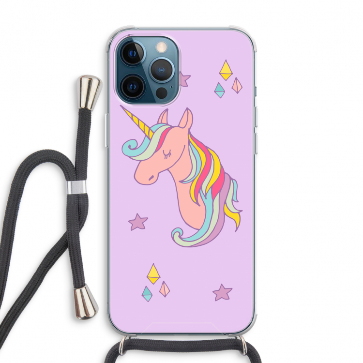 Roze eenhoorn: iPhone 12 Pro Max Transparant Hoesje met koord