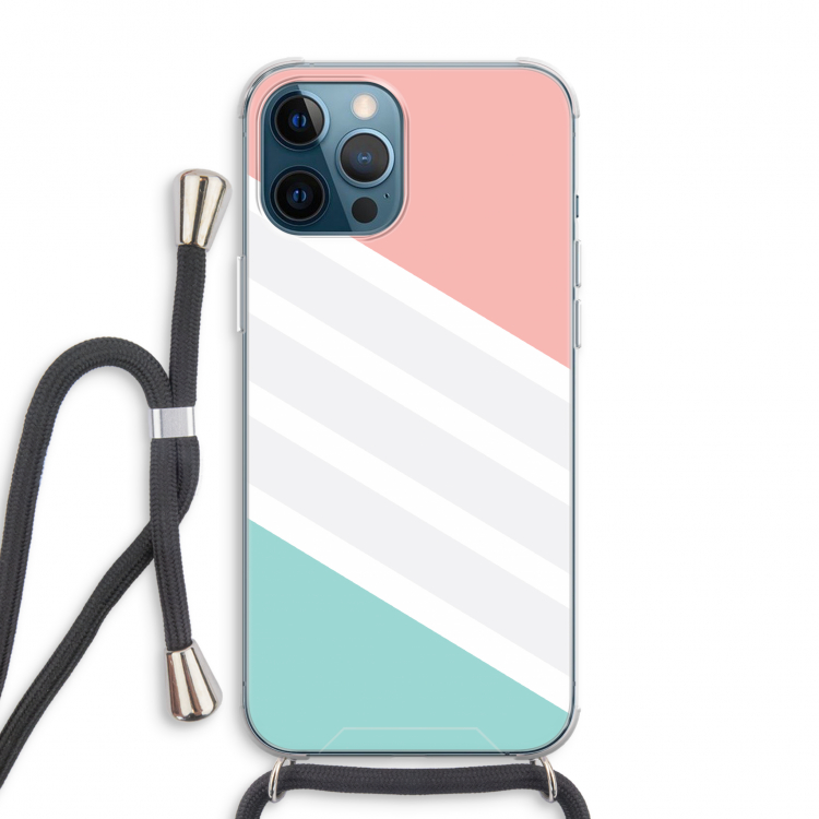 Strepen pastel: iPhone 12 Pro Max Transparant Hoesje met koord