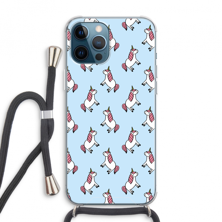 Eenhoorns overal: iPhone 12 Pro Max Transparant Hoesje met koord
