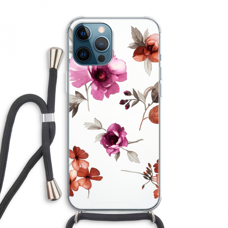 Geschilderde bloemen: iPhone 12 Pro Max Transparant Hoesje met koord