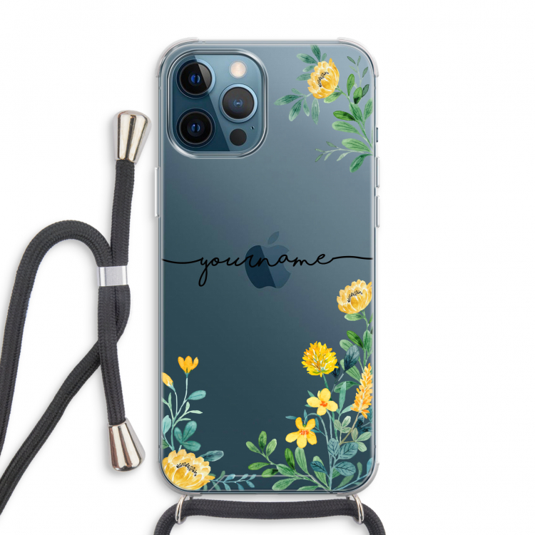 Gele bloemen: iPhone 12 Pro Max Transparant Hoesje met koord