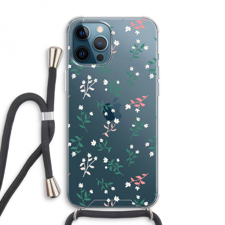 Small white flowers: iPhone 12 Pro Max Transparant Hoesje met koord