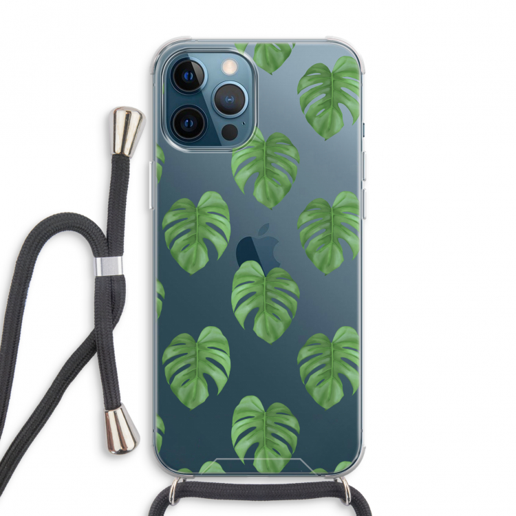 Monstera leaves: iPhone 12 Pro Max Transparant Hoesje met koord