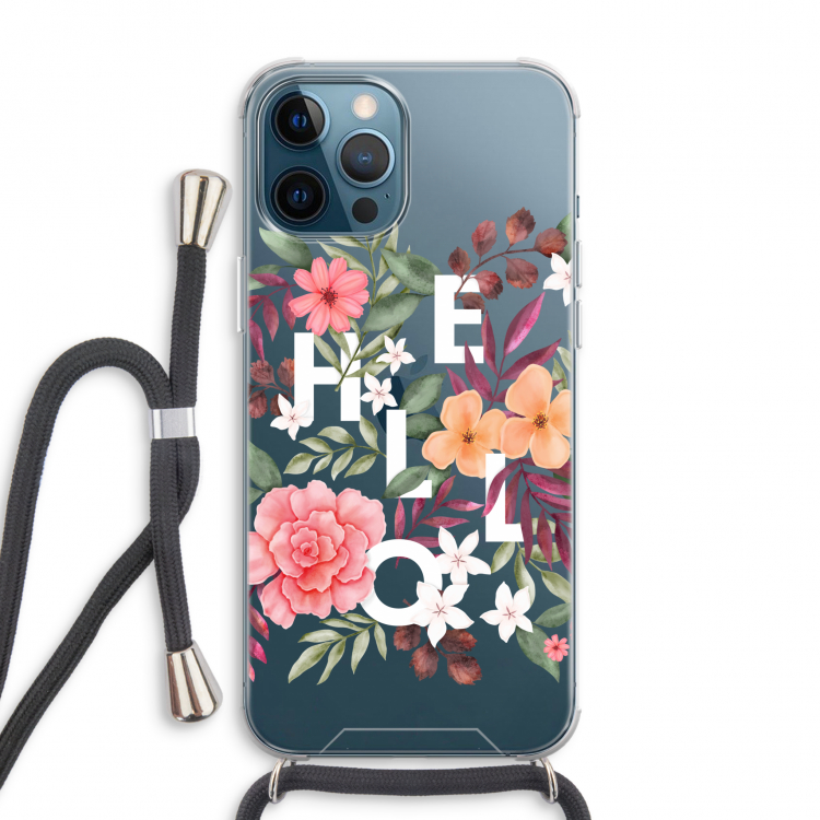 Hello in flowers: iPhone 12 Pro Max Transparant Hoesje met koord