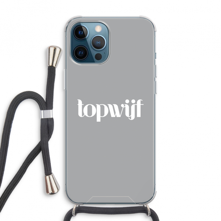 Topwijf Grijs Wit: iPhone 12 Pro Max Transparant Hoesje met koord