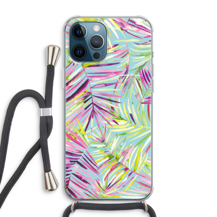 Tropical Palms Blue: iPhone 12 Pro Max Transparant Hoesje met koord