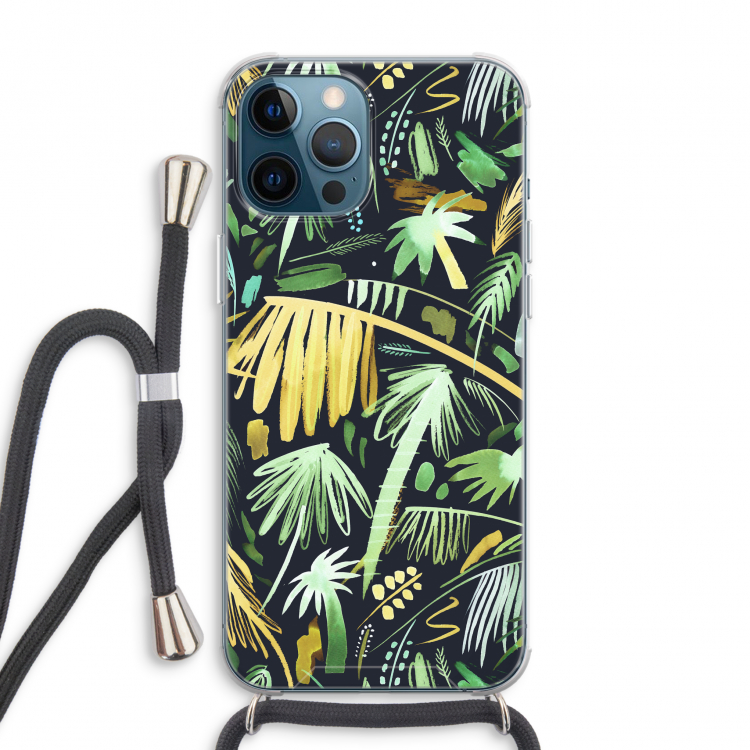 Tropical Palms Dark: iPhone 12 Pro Max Transparant Hoesje met koord