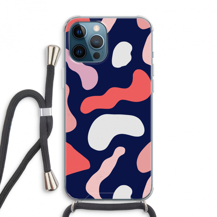 Memphis Shapes Pink: iPhone 12 Pro Max Transparant Hoesje met koord