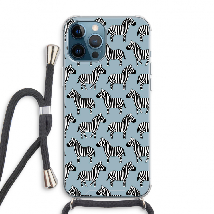 Zebra: iPhone 12 Pro Max Transparant Hoesje met koord