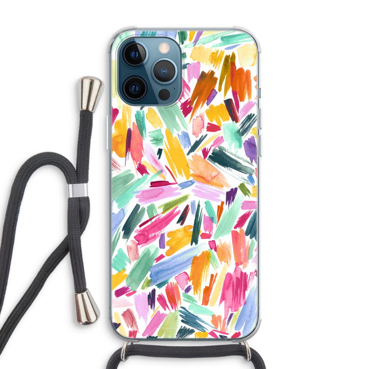 Watercolor Brushstrokes: iPhone 12 Pro Max Transparant Hoesje met koord