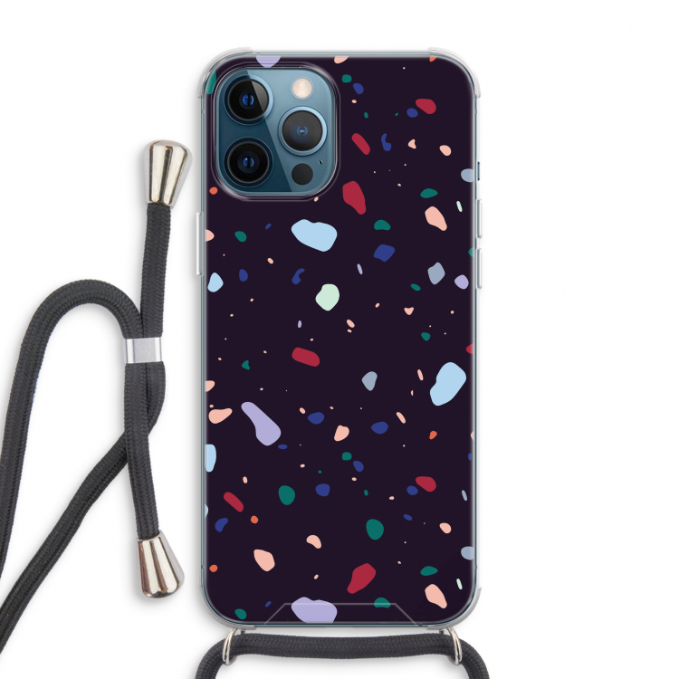 Dark Rounded Terrazzo: iPhone 12 Pro Max Transparant Hoesje met koord