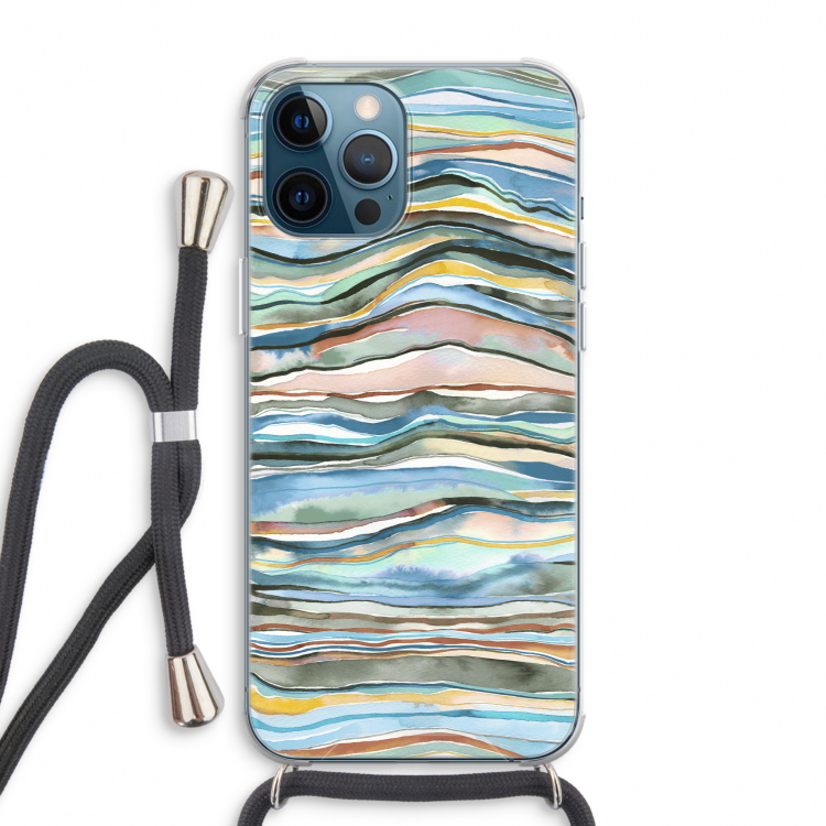 Watercolor Agate: iPhone 12 Pro Max Transparant Hoesje met koord