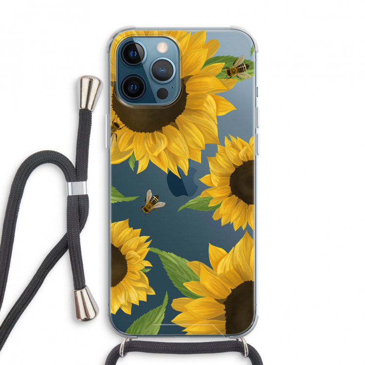 Sunflower and bees: iPhone 12 Pro Max Transparant Hoesje met koord