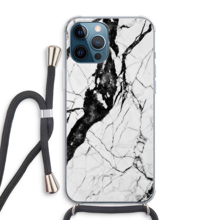Witte marmer 2: iPhone 12 Pro Max Transparant Hoesje met koord