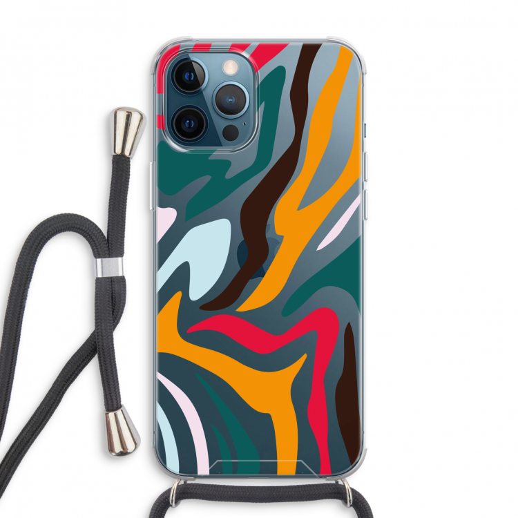 Colored Zebra: iPhone 12 Pro Max Transparant Hoesje met koord