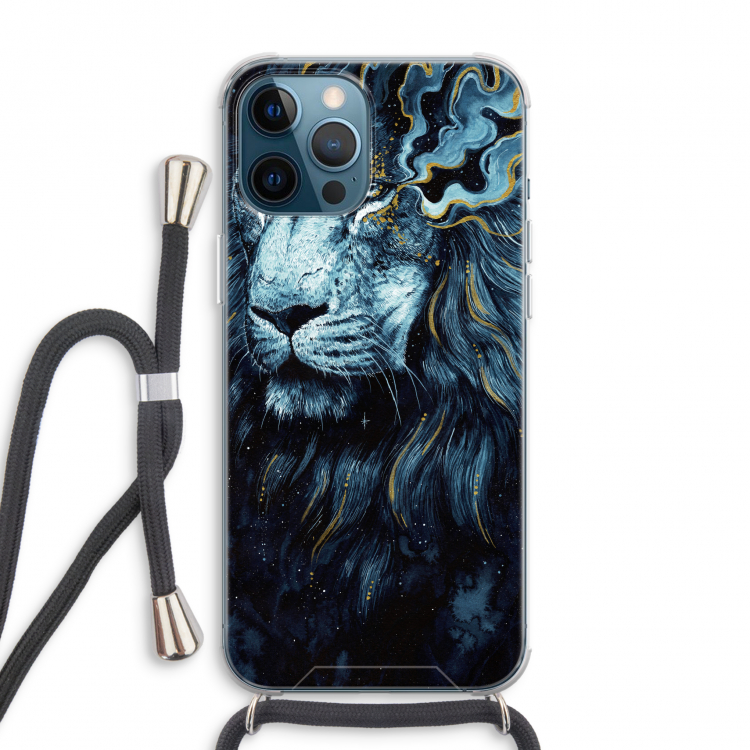 Darkness Lion: iPhone 12 Pro Max Transparant Hoesje met koord