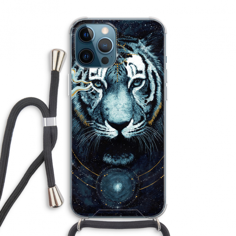 Darkness Tiger: iPhone 12 Pro Max Transparant Hoesje met koord