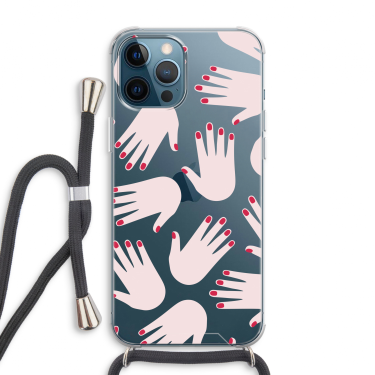 Hands pink: iPhone 12 Pro Max Transparant Hoesje met koord