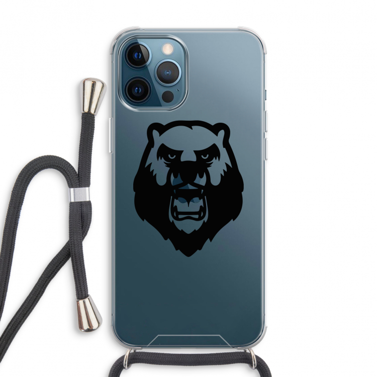 Angry Bear (black): iPhone 12 Pro Max Transparant Hoesje met koord