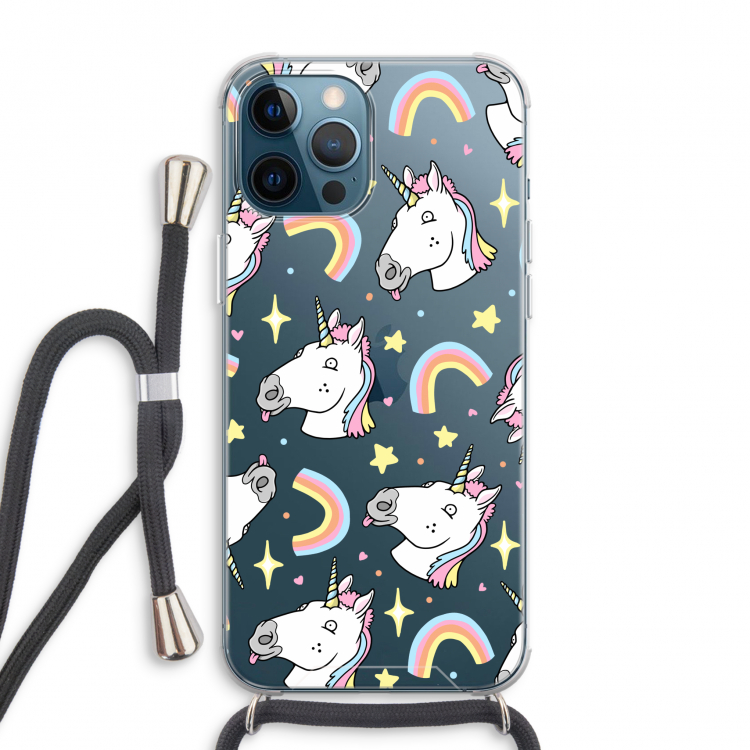 Rainbow Unicorn: iPhone 12 Pro Max Transparant Hoesje met koord