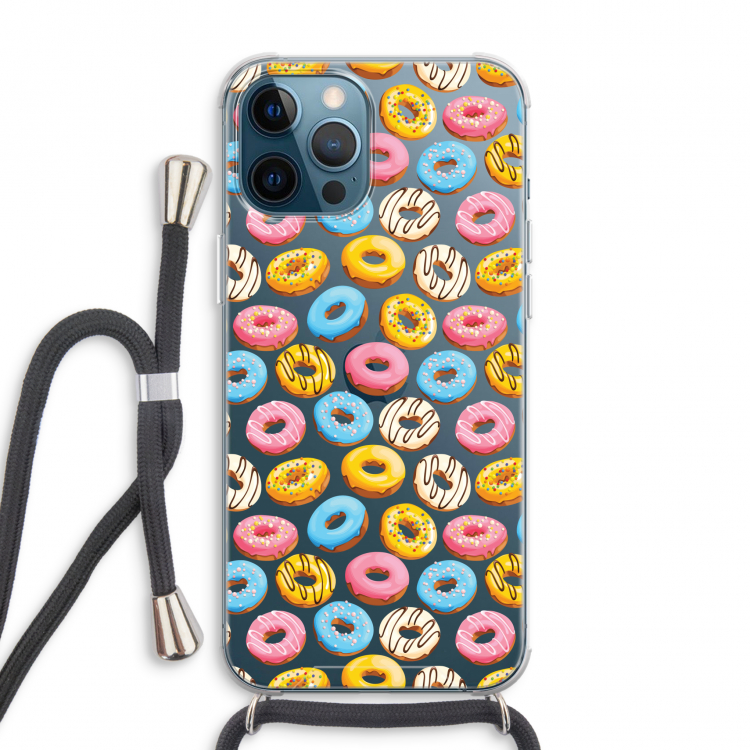 Pink donuts: iPhone 12 Pro Max Transparant Hoesje met koord