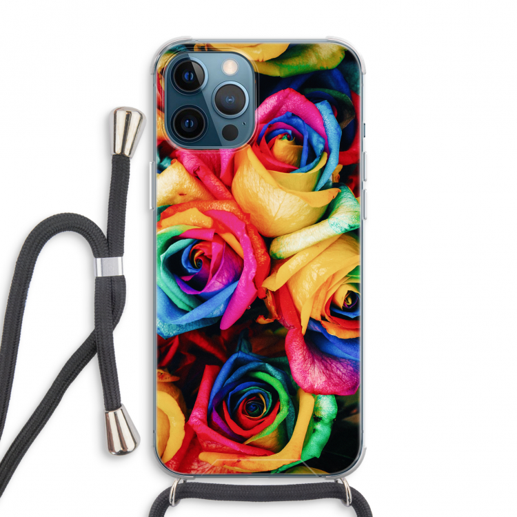 Neon bloemen: iPhone 12 Pro Max Transparant Hoesje met koord