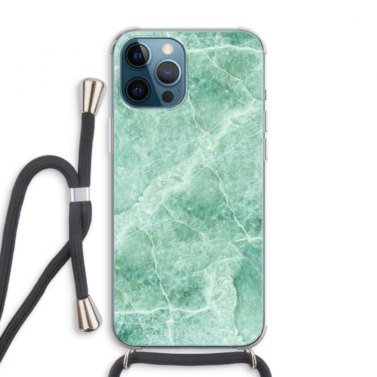 Groen marmer: iPhone 12 Pro Max Transparant Hoesje met koord