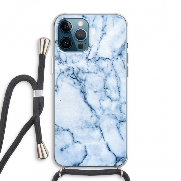 Blauw marmer: iPhone 12 Pro Max Transparant Hoesje met koord