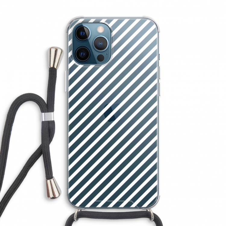 Strepen zwart-wit: iPhone 12 Pro Max Transparant Hoesje met koord