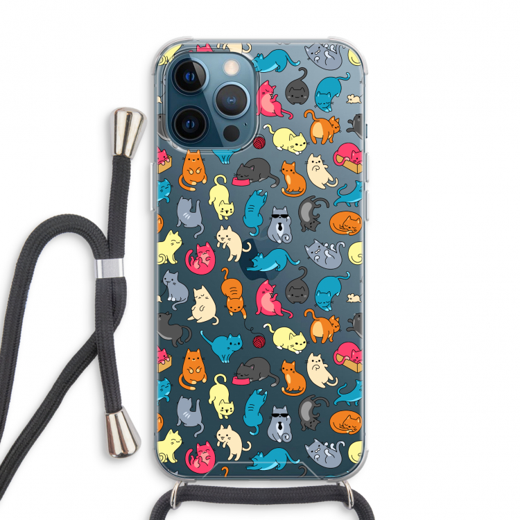 Kleurrijke katten: iPhone 12 Pro Max Transparant Hoesje met koord