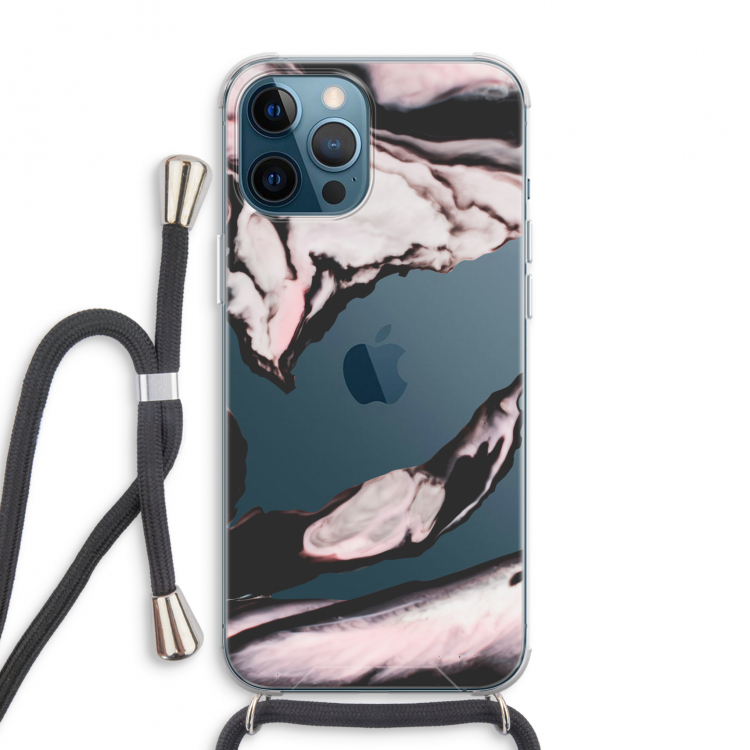 Roze stroom: iPhone 12 Pro Max Transparant Hoesje met koord