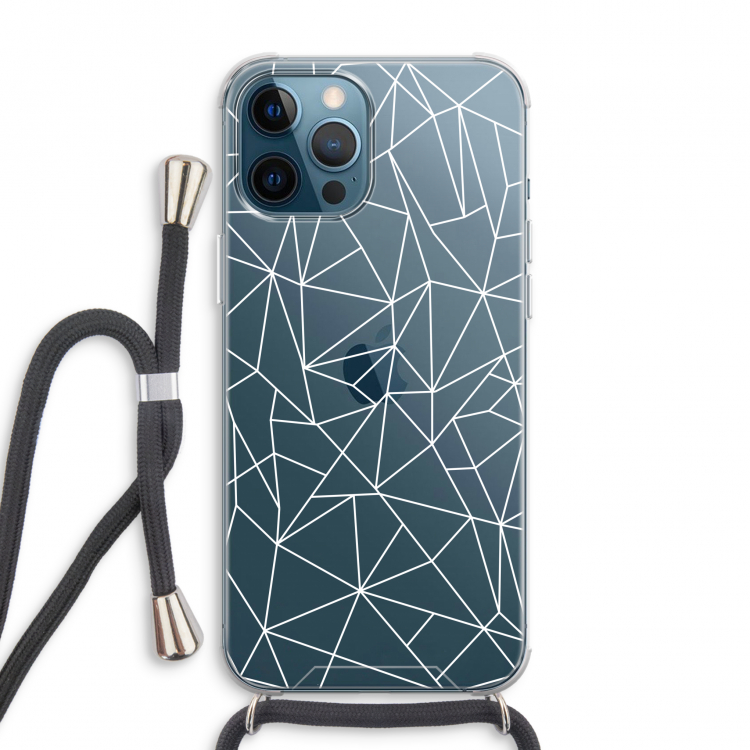 Geometrische lijnen wit: iPhone 12 Pro Max Transparant Hoesje met koord