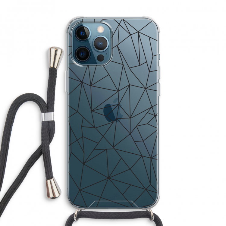 Geometrische lijnen zwart: iPhone 12 Pro Max Transparant Hoesje met koord