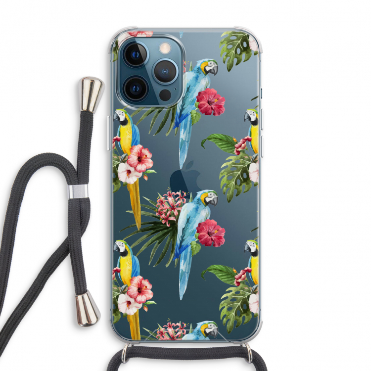 Kleurrijke papegaaien: iPhone 12 Pro Max Transparant Hoesje met koord