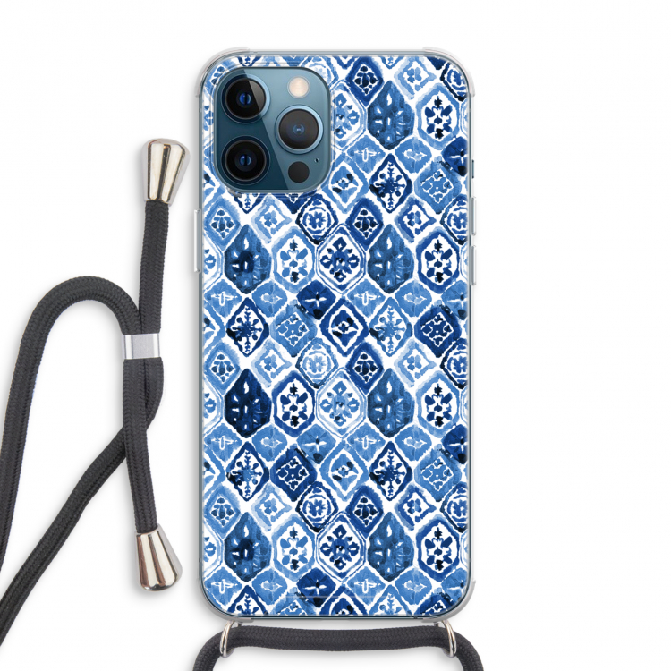 Blauw motief: iPhone 12 Pro Max Transparant Hoesje met koord