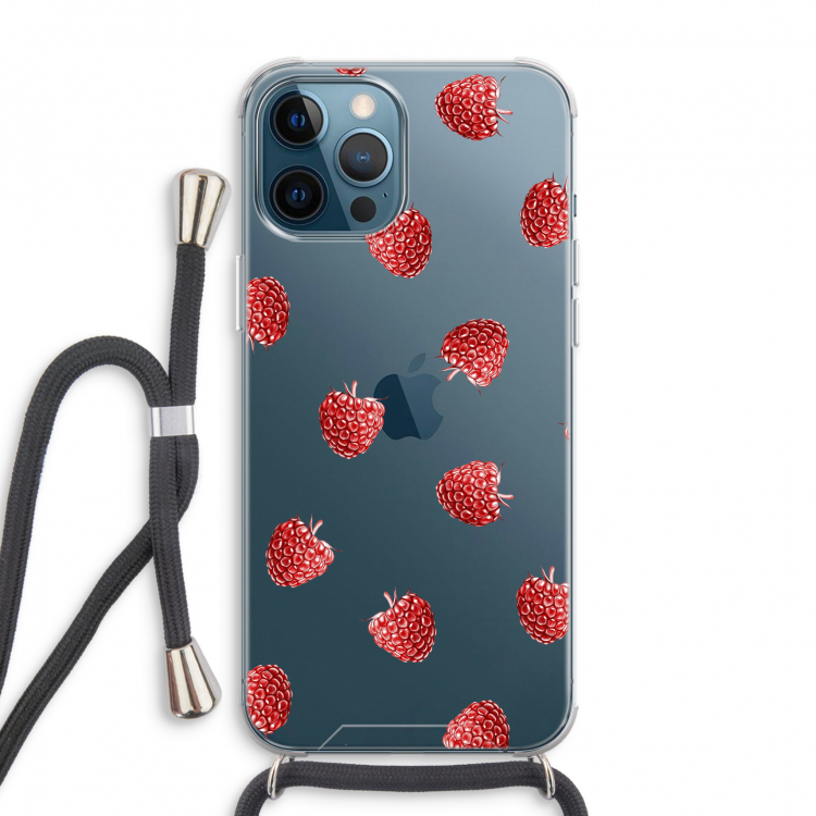 Framboosjes: iPhone 12 Pro Max Transparant Hoesje met koord