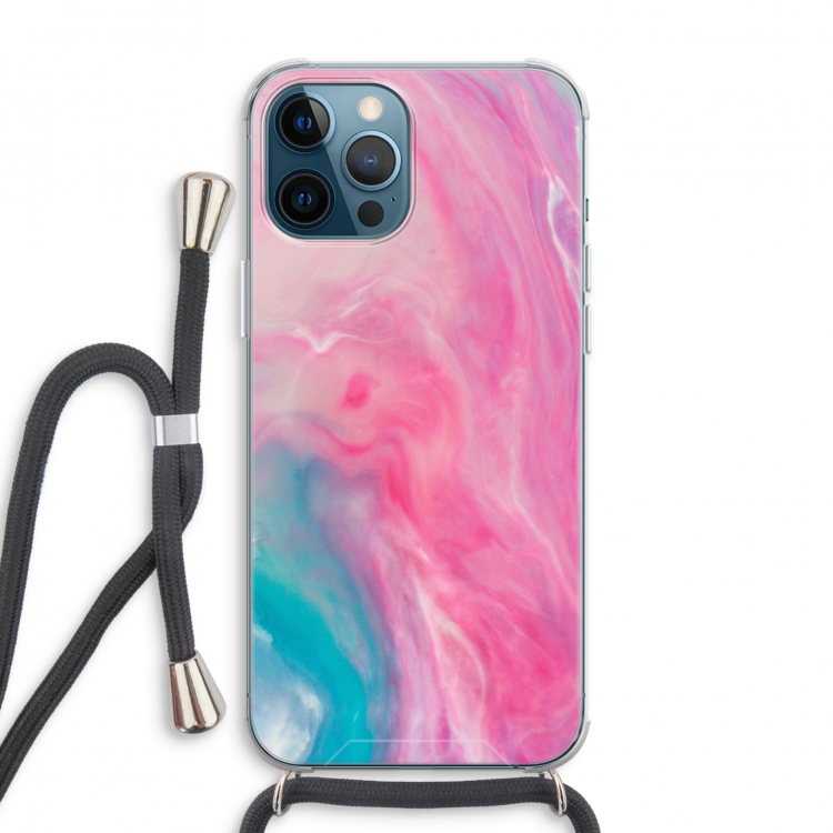 Roze explosie: iPhone 12 Pro Max Transparant Hoesje met koord