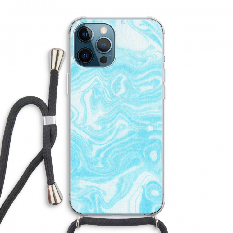 Waterverf blauw: iPhone 12 Pro Max Transparant Hoesje met koord