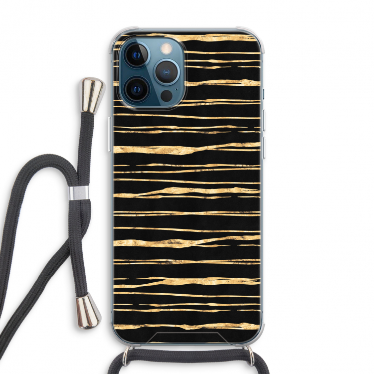 Gouden strepen: iPhone 12 Pro Max Transparant Hoesje met koord