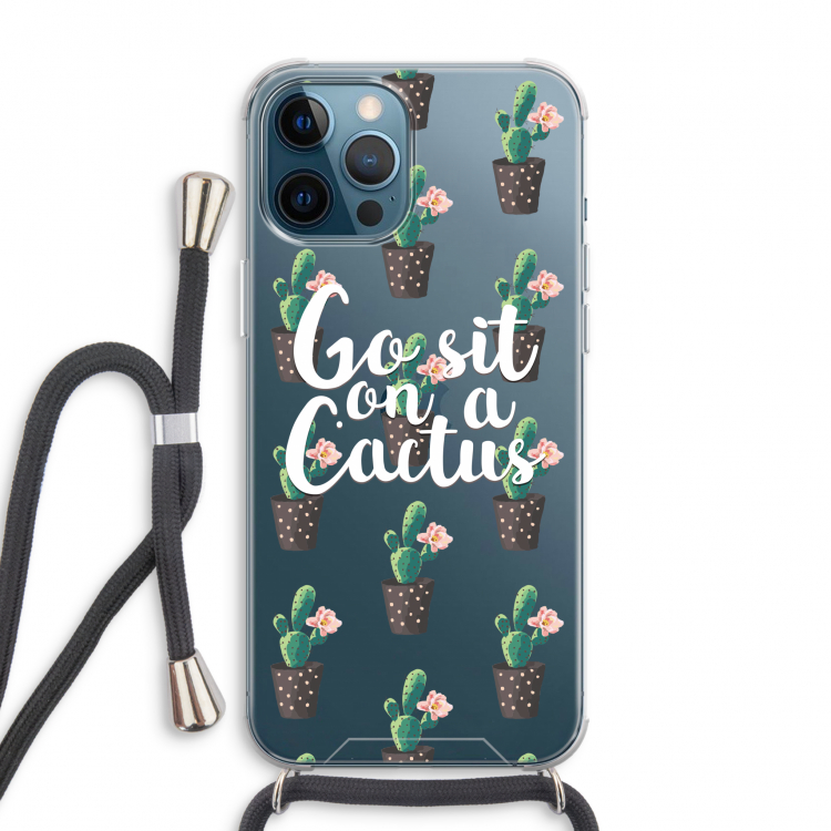 Cactus quote: iPhone 12 Pro Max Transparant Hoesje met koord