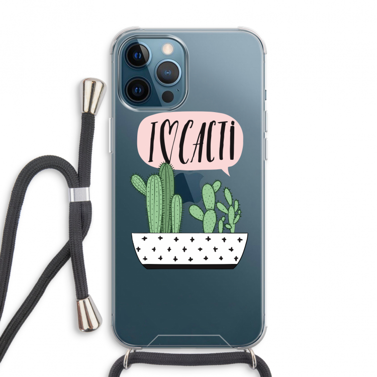 I love cacti: iPhone 12 Pro Max Transparant Hoesje met koord