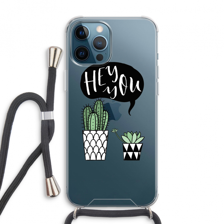 Hey you cactus: iPhone 12 Pro Max Transparant Hoesje met koord