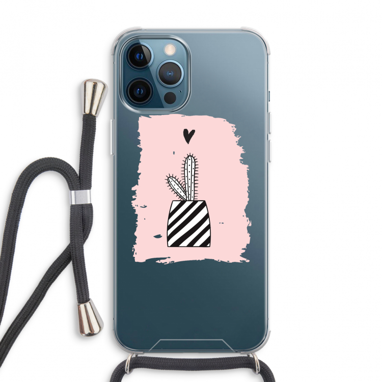 Zwart-wit cactus: iPhone 12 Pro Max Transparant Hoesje met koord