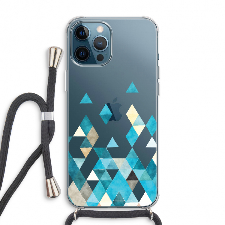 Gekleurde driehoekjes blauw: iPhone 12 Pro Max Transparant Hoesje met koord