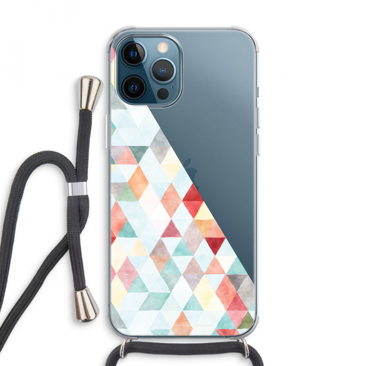 Gekleurde driehoekjes pastel: iPhone 12 Pro Max Transparant Hoesje met koord